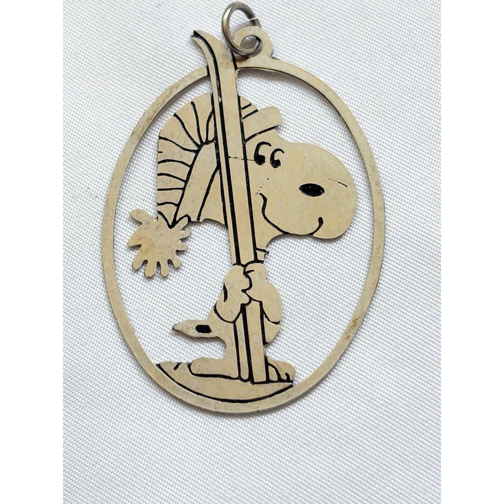 Snoopy Skiing Peanuts Necklace Pendant Silvertone Aviva United Feature 1958 Taiw
